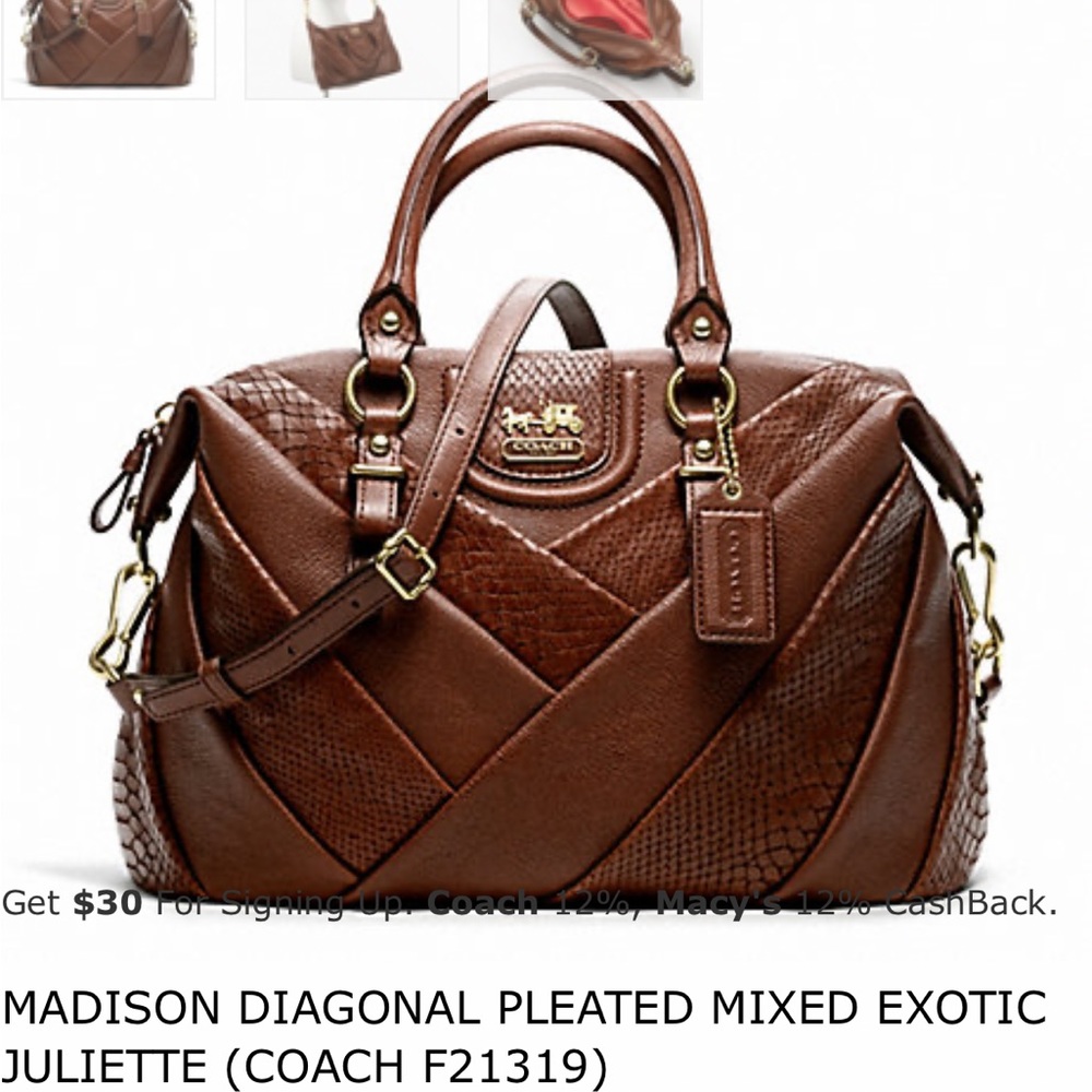 Madison Diagonal Pleated Mixed Exotic Juliette Coach Purse